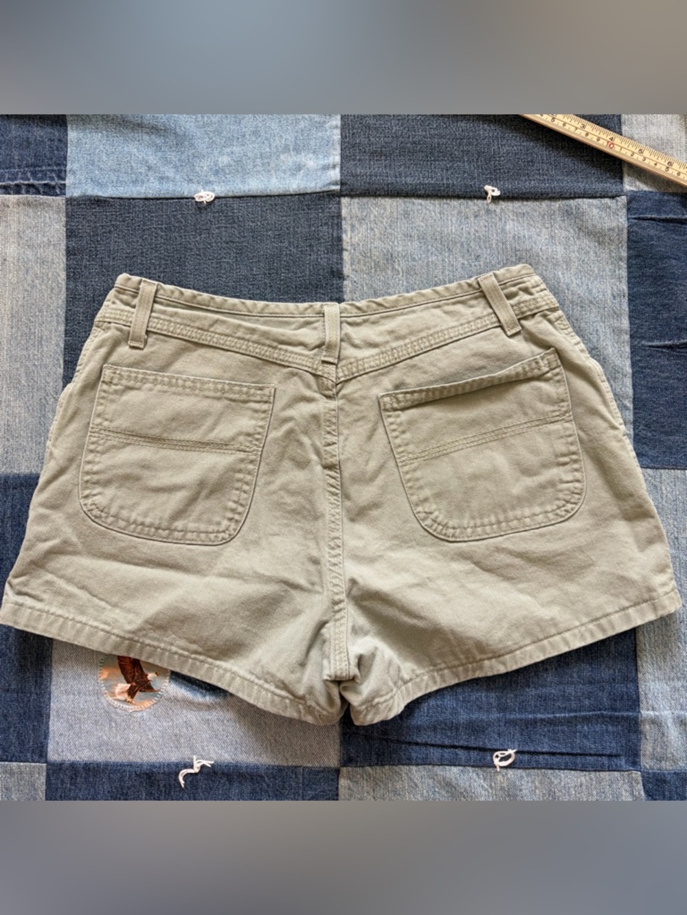 no boundaries Vintage Button Fly Mini Shorts Sage Green 90s Mid Rise Size 7 - Picture 5 of 10